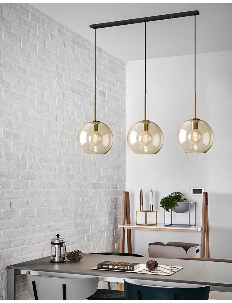 Lampe à suspension de café vintage avec abat-jour en verre géométrique en laiton - Lampe suspendue à 1 lumière