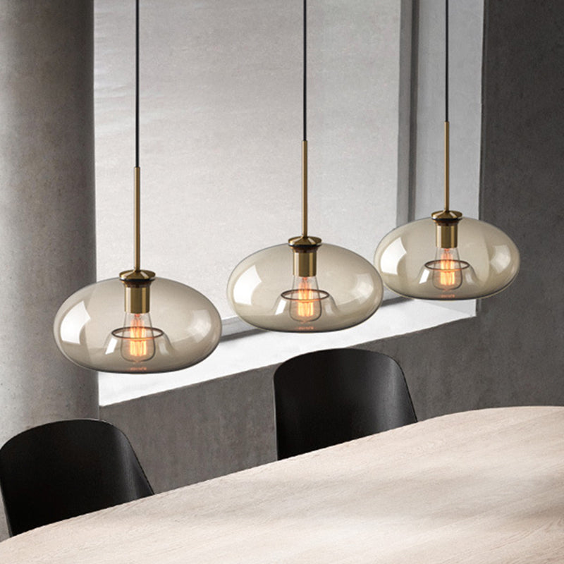 Lampe à suspension de café vintage avec abat-jour en verre géométrique en laiton - Lampe suspendue à 1 lumière