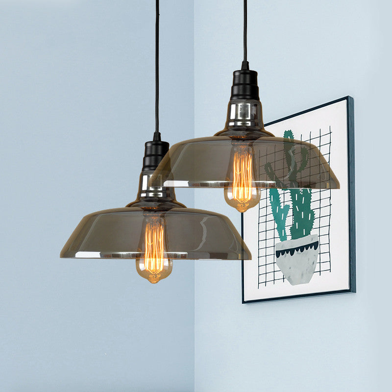 Suspension industrielle en verre gris fumé - Suspension en forme de grange avec 1 ampoule