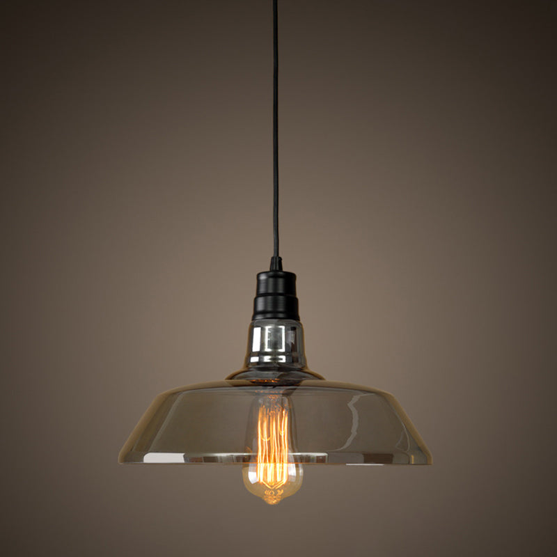 Suspension industrielle en verre gris fumé - Suspension en forme de grange avec 1 ampoule