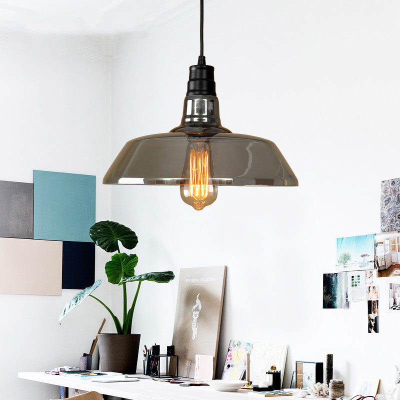 Suspension industrielle en verre gris fumé - Suspension en forme de grange avec 1 ampoule