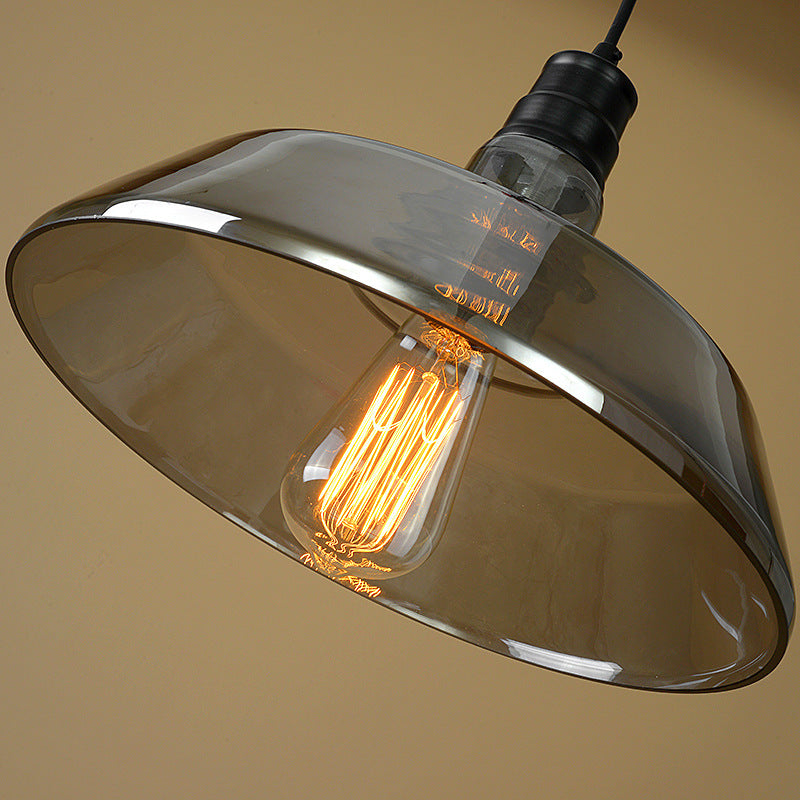 Suspension industrielle en verre gris fumé - Suspension en forme de grange avec 1 ampoule