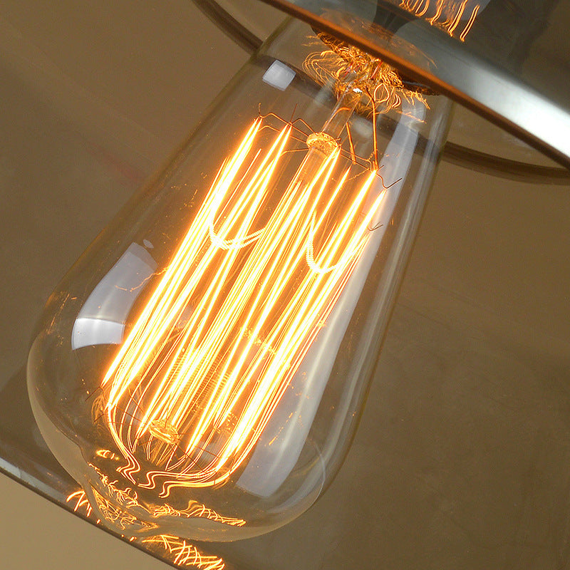 Suspension industrielle en verre gris fumé - Suspension en forme de grange avec 1 ampoule