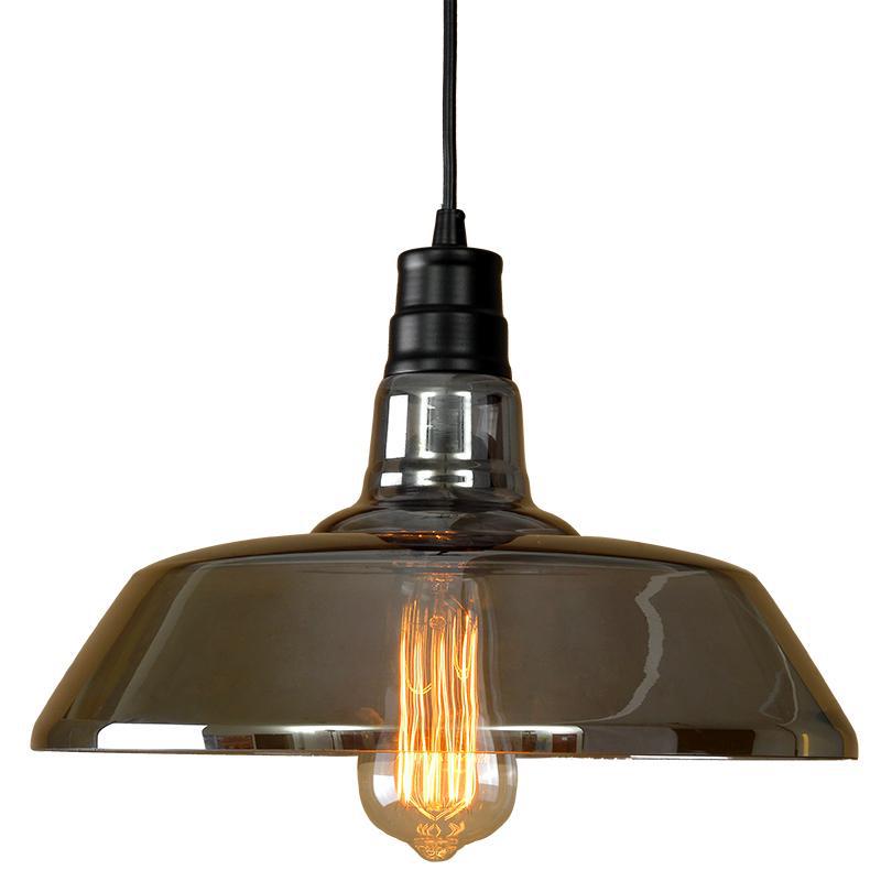 Suspension industrielle en verre gris fumé - Suspension en forme de grange avec 1 ampoule