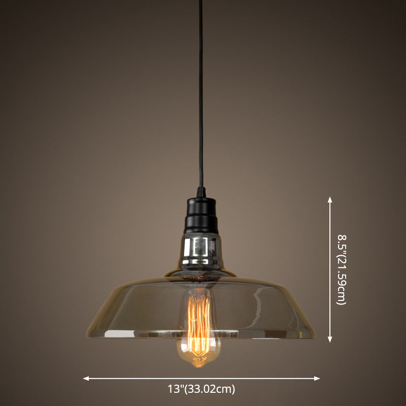 Suspension industrielle en verre gris fumé - Suspension en forme de grange avec 1 ampoule