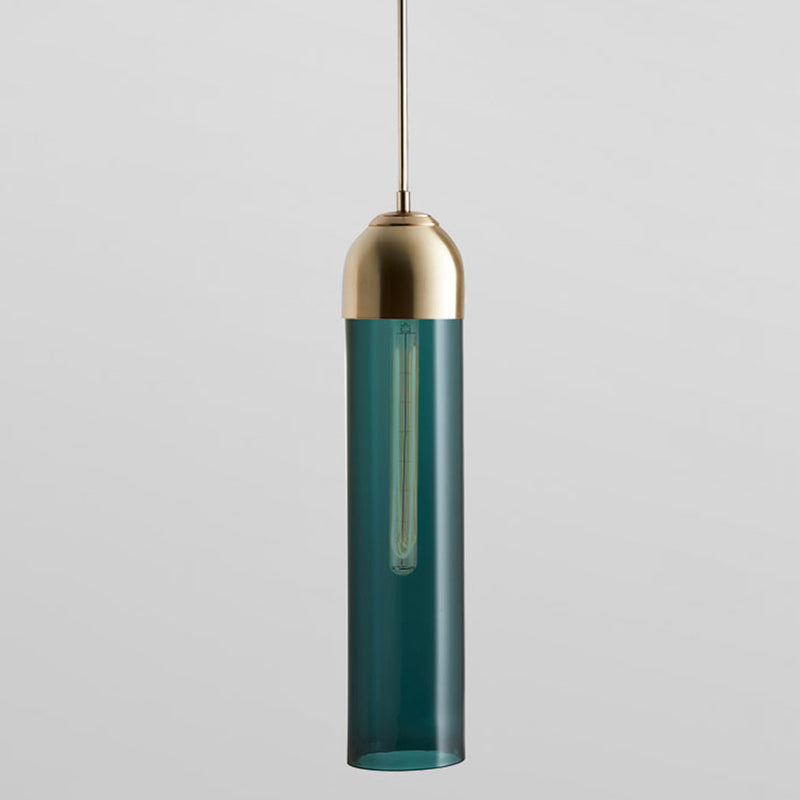 Suspension en verre minimaliste - 17,7" de hauteur, en forme de tube, suspension de chevet à 1 lumière avec cordon réglable (47")