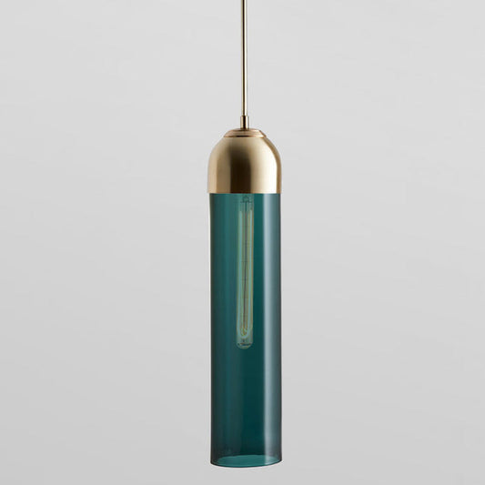 Minimalist Glass Hanging Light - 17.7" Height, Tube-shaped, 1 Light Bedside Pendant with Adjustable Cord (47")
