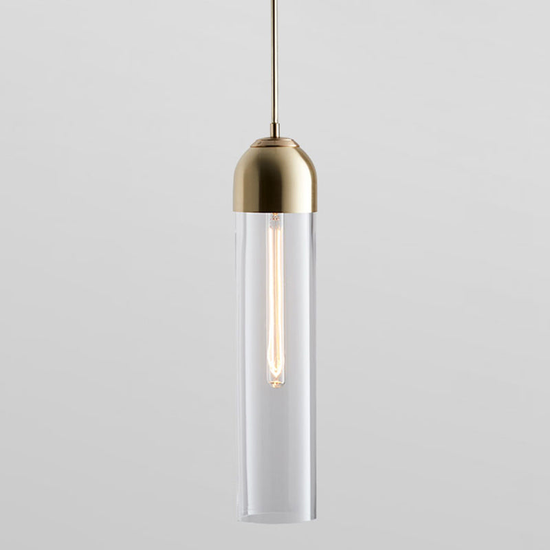 Suspension en verre minimaliste - 17,7" de hauteur, en forme de tube, suspension de chevet à 1 lumière avec cordon réglable (47")