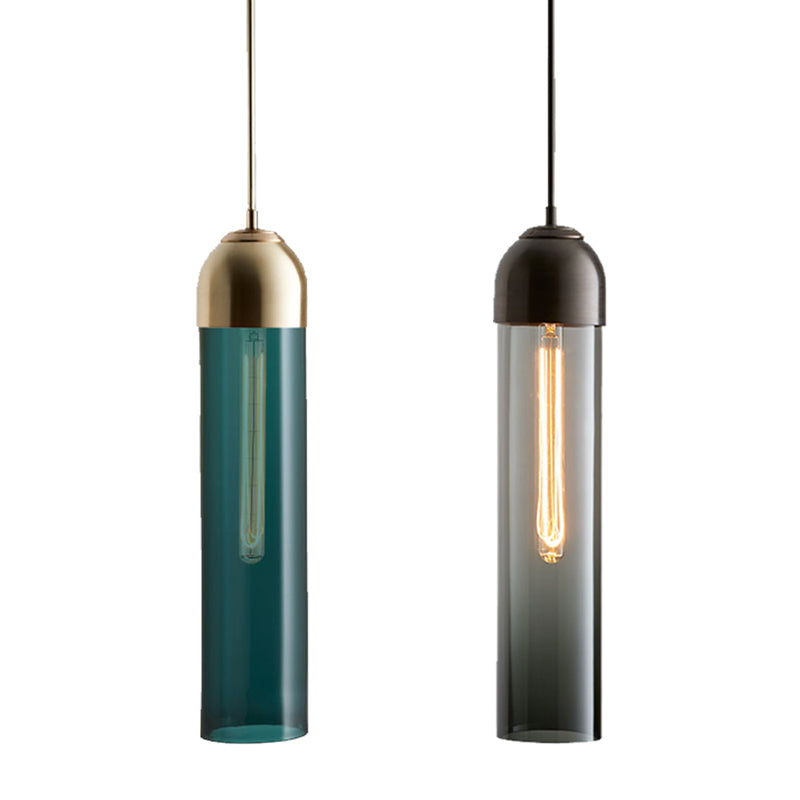 Suspension en verre minimaliste - 17,7" de hauteur, en forme de tube, suspension de chevet à 1 lumière avec cordon réglable (47")