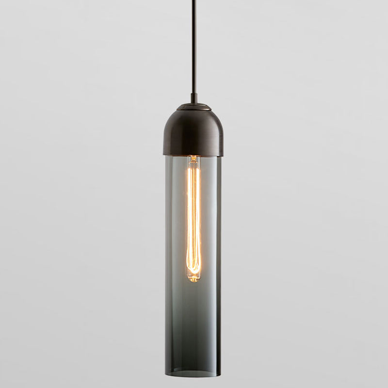 Suspension en verre minimaliste - 17,7" de hauteur, en forme de tube, suspension de chevet à 1 lumière avec cordon réglable (47")
