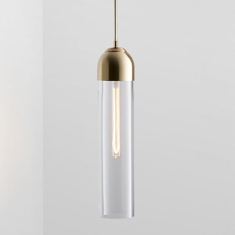 Suspension en verre minimaliste - 17,7" de hauteur, en forme de tube, suspension de chevet à 1 lumière avec cordon réglable (47")