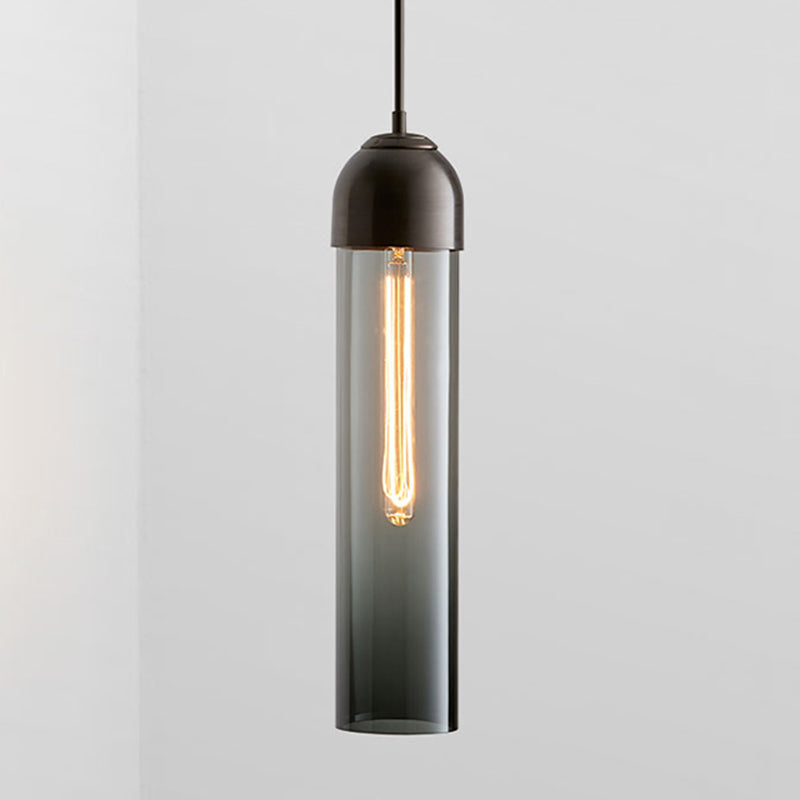 Suspension en verre minimaliste - 17,7" de hauteur, en forme de tube, suspension de chevet à 1 lumière avec cordon réglable (47")
