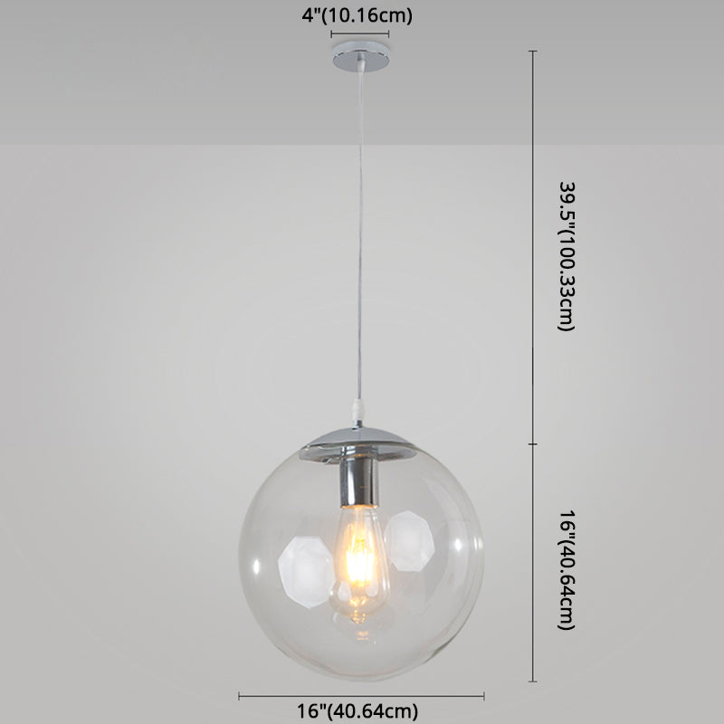 Minimalist Transparent Glass Ball Pendant Light with 39" Hanging Wire
