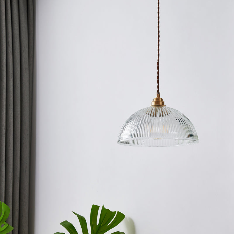 Ribbed Glass Bowl Shaped Shaded Pendant Light for Dining room