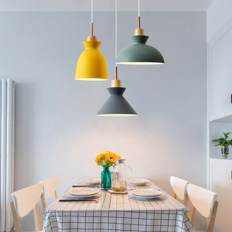 Multi-Color Macaroon Style Pendant Light With Aluminum Shade For Dining And Bedroom