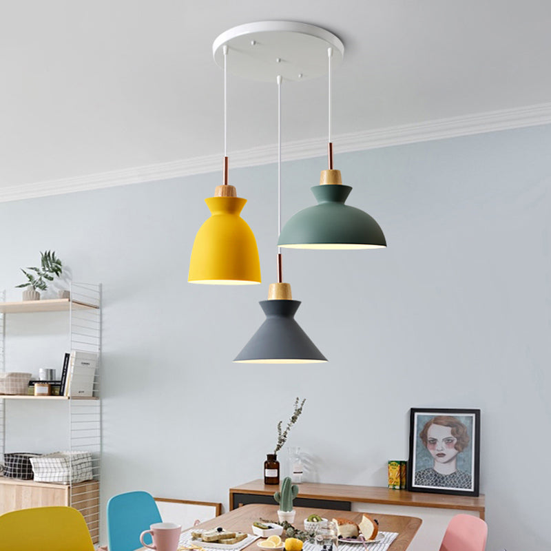 Multi-Color Macaroon Style Pendant Light With Aluminum Shade For Dining And Bedroom