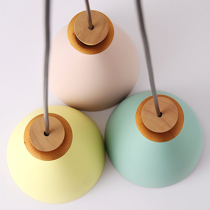 Macaroon 3-Light Cluster Pendant: Vibrant Green, Pink, and Yellow Cone Metal Shade Hanging Light with Adjustable 59" Wire