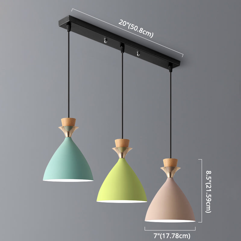 Macaroon 3-Light Cluster Pendant: Vibrant Green, Pink, and Yellow Cone Metal Shade Hanging Light with Adjustable 59" Wire