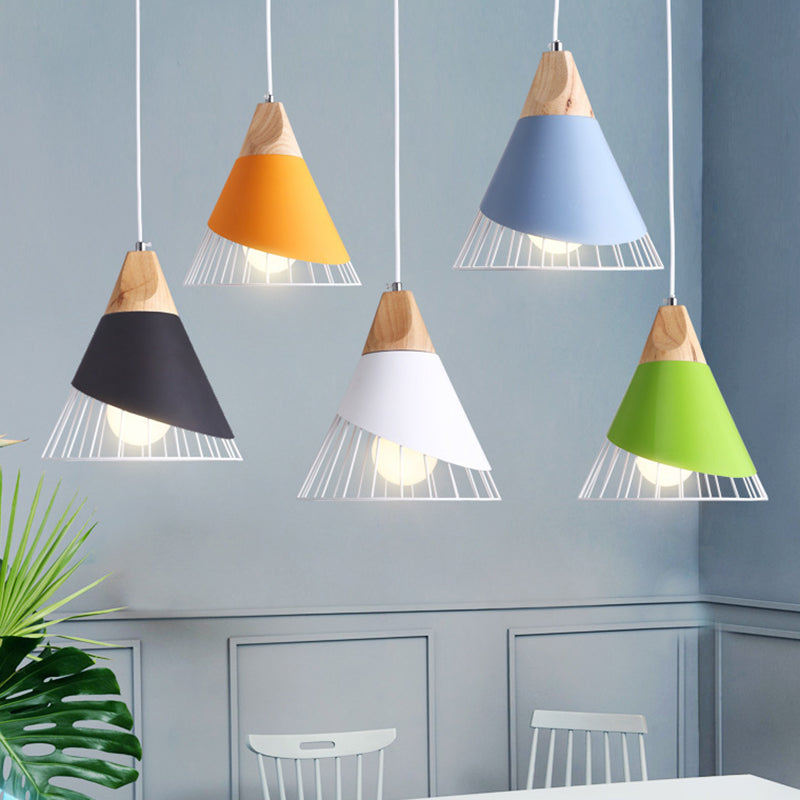 Minimalist Nordic Macaroon Hanging Light with Solid Wood Shade for Bedroom