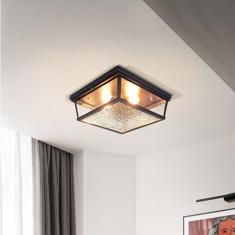 Modern Industrial Black Ceiling Lamp with 2 Lights & Flush Mount for Corridors