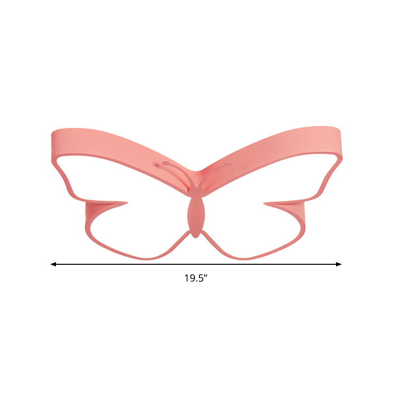 Butterfly LED Flush Mount Lamp in Warm/White Light, 19.5"/23.5" Width - White/Pink/Blue Cartoon Acrylic Design