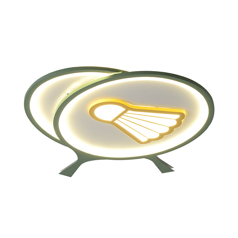 Children's Badminton Pattern LED Ceiling Light - Green Flush Mount