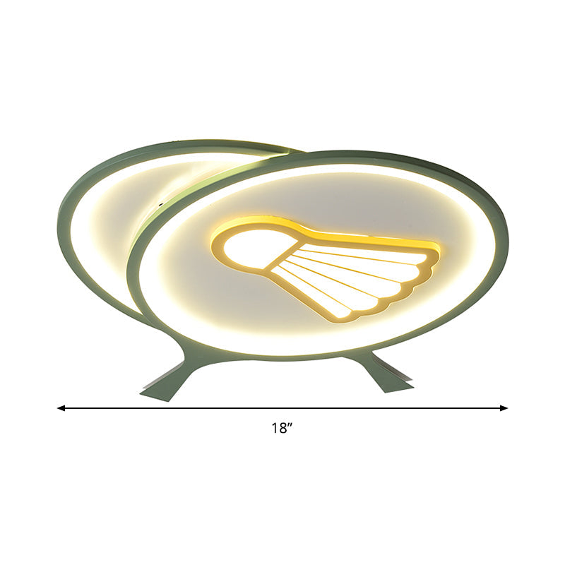 Children's Badminton Pattern LED Ceiling Light - Green Flush Mount