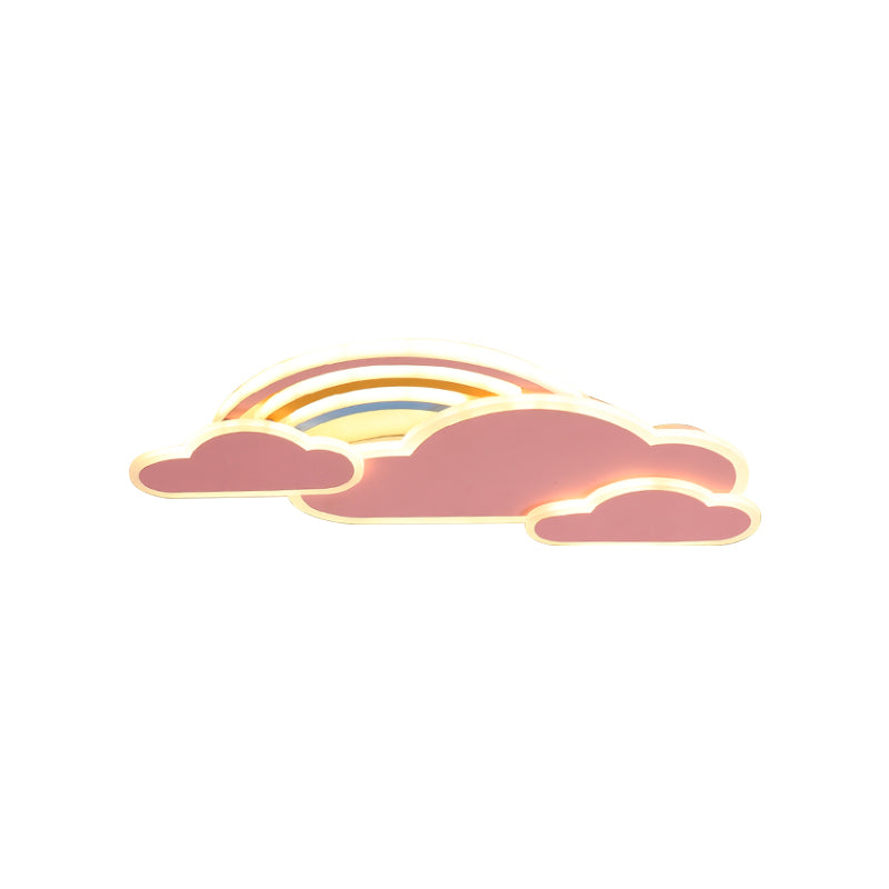 Rainbow Cloudy Ceiling Light - White/Pink Cartoon LED Flush-Mount Fixture, Warm/White Light