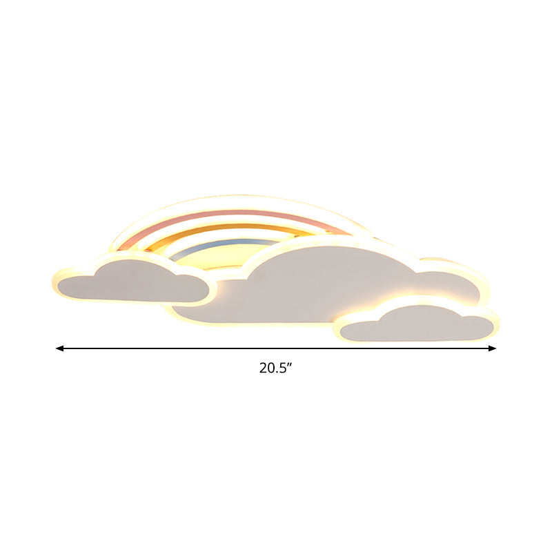 Rainbow Cloudy Ceiling Light - White/Pink Cartoon LED Flush-Mount Fixture, Warm/White Light