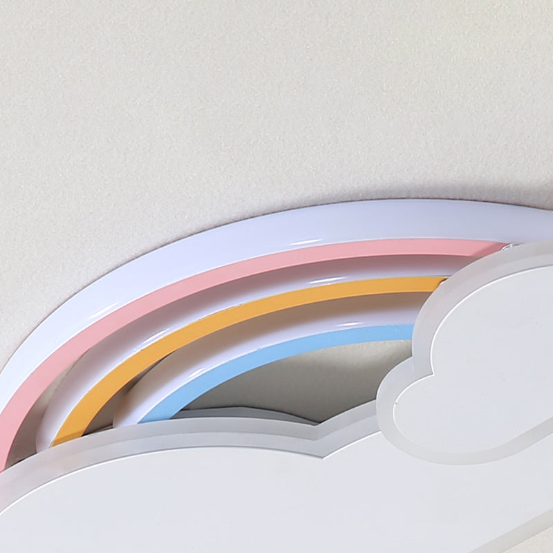 Rainbow Cloudy Ceiling Light - White/Pink Cartoon LED Flush-Mount Fixture, Warm/White Light