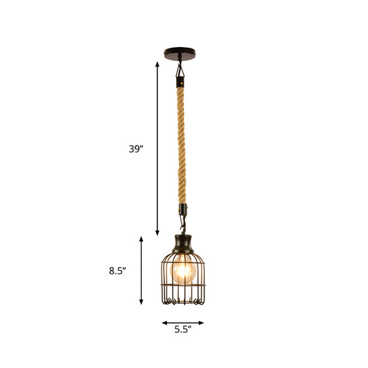 Industrial Metal Bird Cage Pendant Lamp - Black 1-Light Ceiling For Table