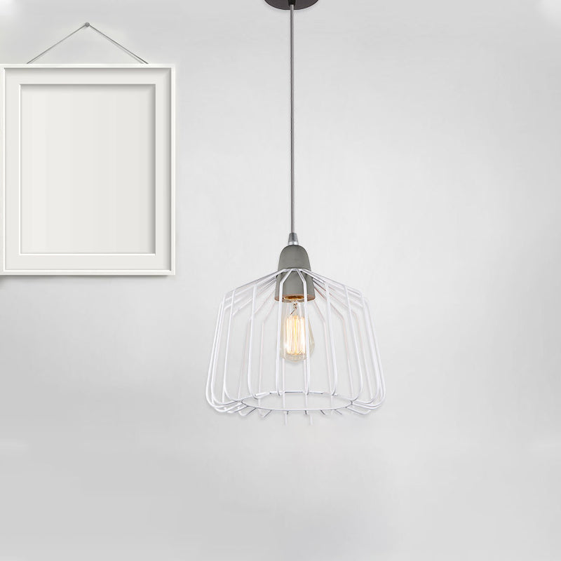 Suspension cage en métal vintage avec finition gris/blanc - Luminaire suspendu pour chambre à coucher