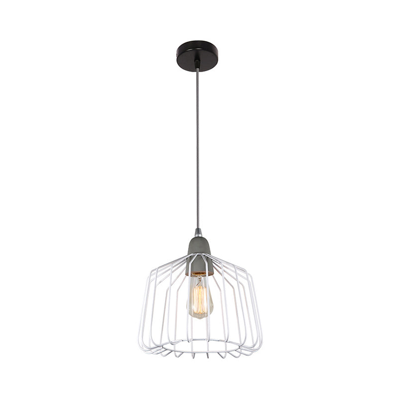 Suspension cage en métal vintage avec finition gris/blanc - Luminaire suspendu pour chambre à coucher