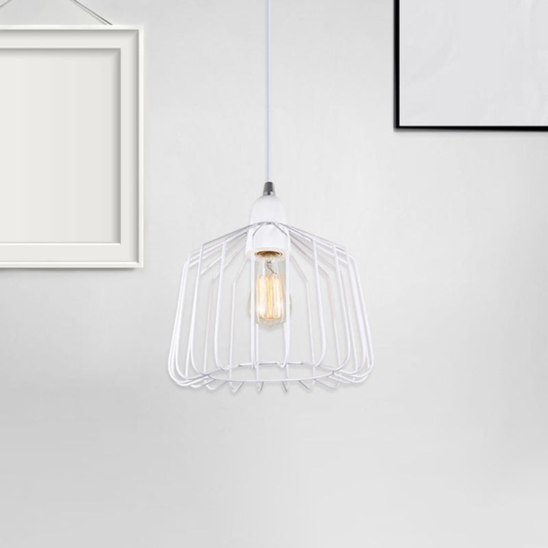 Suspension cage en métal vintage avec finition gris/blanc - Luminaire suspendu pour chambre à coucher