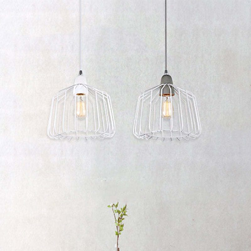 Suspension cage en métal vintage avec finition gris/blanc - Luminaire suspendu pour chambre à coucher