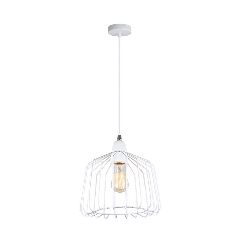Suspension cage en métal vintage avec finition gris/blanc - Luminaire suspendu pour chambre à coucher
