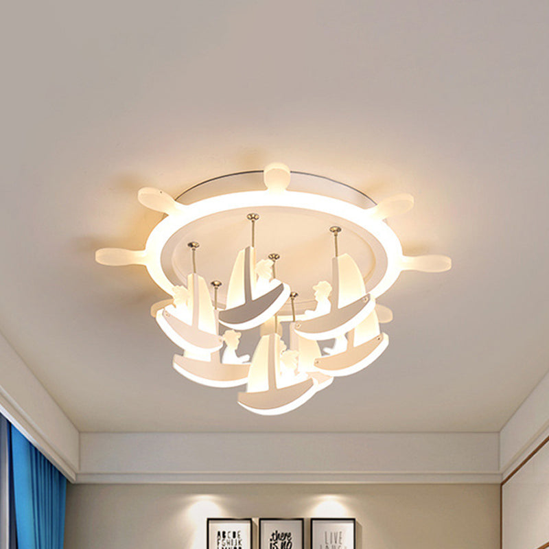 Rubber Canopy Pendant Chandelier with Boat Acrylic Shade and Kids LED Hanging Light (17"/21"/25") - Warm/White Light