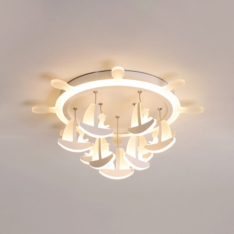 Rubber Canopy Pendant Chandelier with Boat Acrylic Shade and Kids LED Hanging Light (17"/21"/25") - Warm/White Light