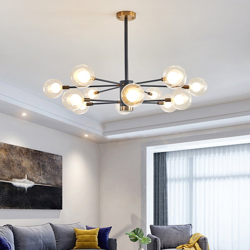Electra - Modern Globe Suspension Hanging Pendant Light Modern Style Corridor Clear Glass Chandelier in Frosted Spray Paint Finish
