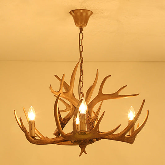 Rustic Deer Horn Candle Chandelier: Vintage Resin Decorative Lighting For Living Room Villa And