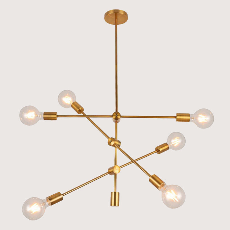 Ryleigh - Geometric Postmodern Geometric Lines Chandelier Lamp Metal Bedroom Hanging Light in Gold with Transparent Glass Shade