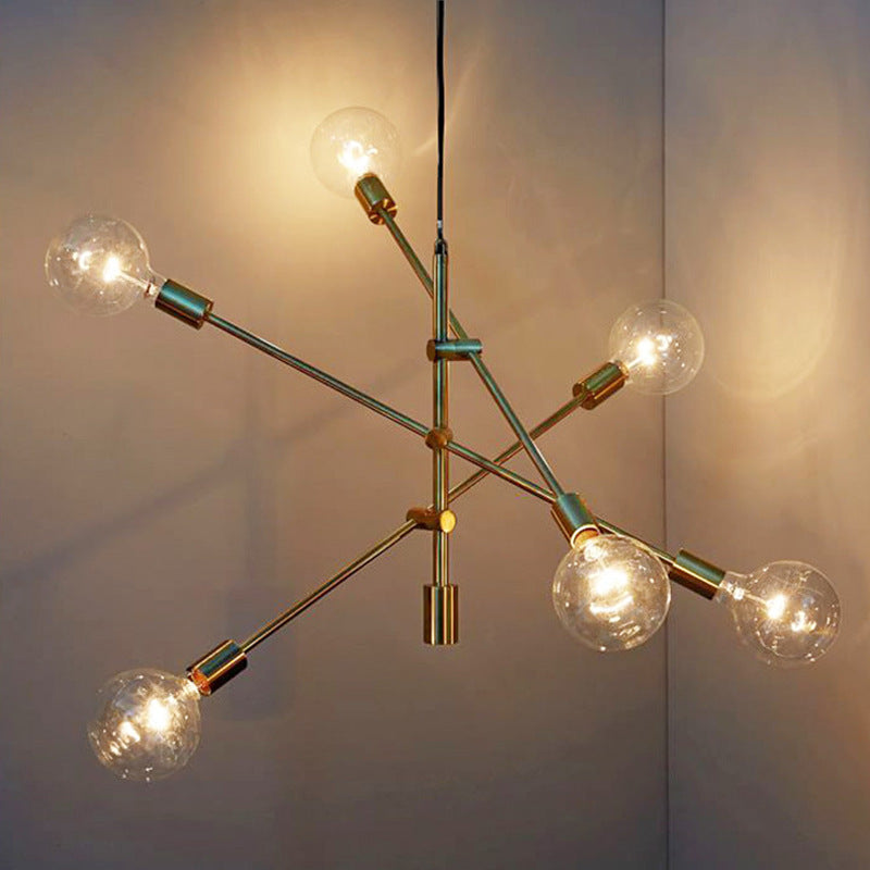 Ryleigh - Geometric Postmodern Geometric Lines Chandelier Lamp Metal Bedroom Hanging Light in Gold with Transparent Glass Shade