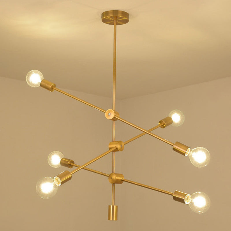 Ryleigh - Geometric Postmodern Geometric Lines Chandelier Lamp Metal Bedroom Hanging Light in Gold with Transparent Glass Shade