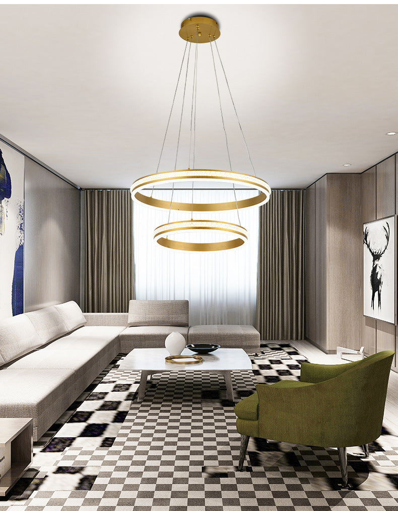 Gianfar - 16+24 2-Tiered Gold LED Chandelier with Diamond Stripes Shade