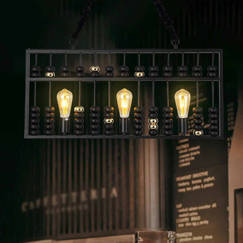 Vintage Abacus Pendant Ceiling Fixture - Metal Black, 3 Bulbs Hanging Lamp for Restaurants