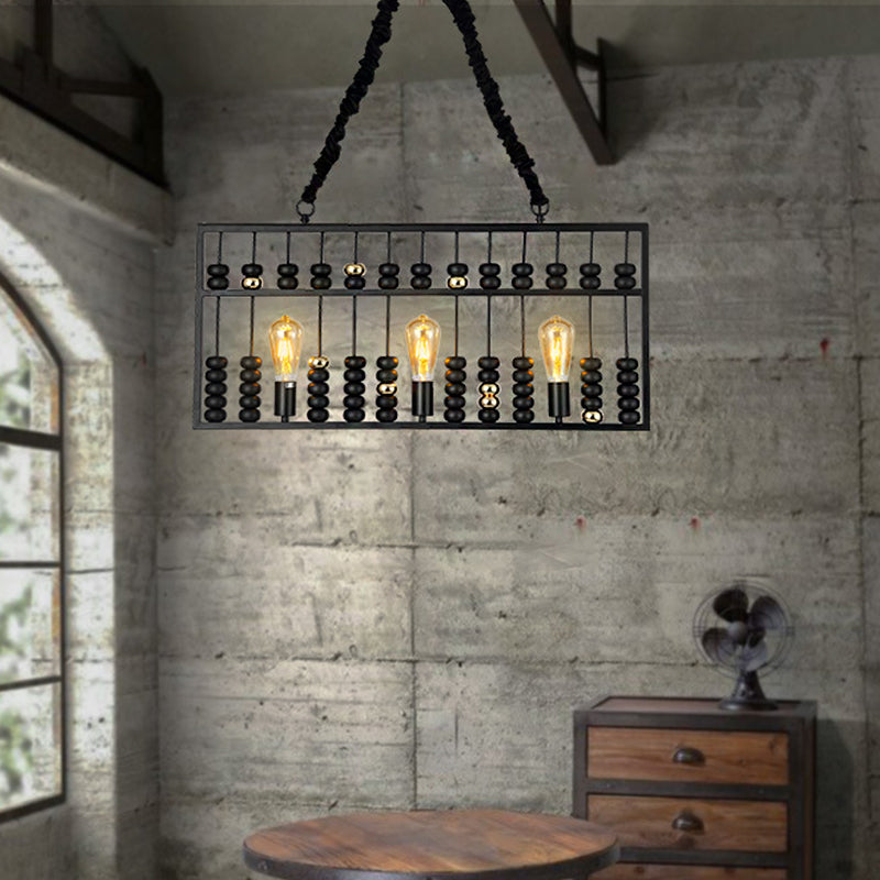 Vintage Abacus Pendant Ceiling Fixture - Metal Black, 3 Bulbs Hanging Lamp for Restaurants