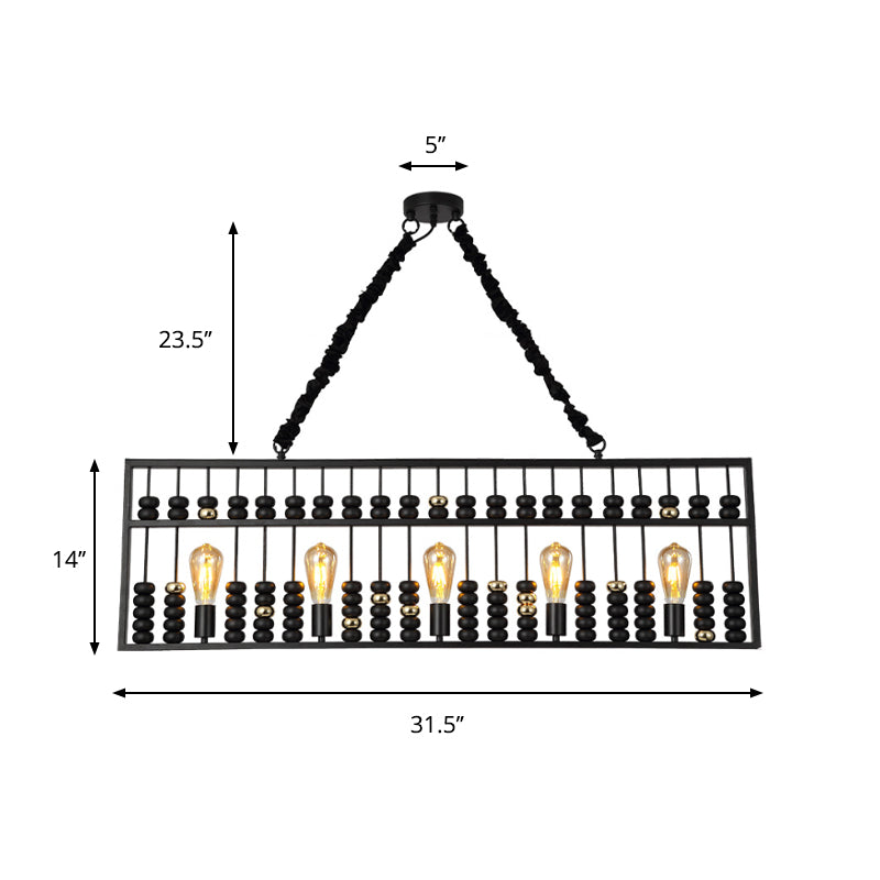 Vintage Abacus Pendant Ceiling Fixture - Metal Black, 3 Bulbs Hanging Lamp for Restaurants