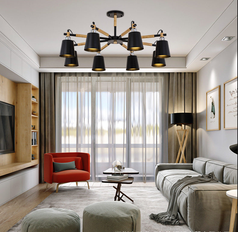 Célia - Modern Dining Room Pendant Lamp Wooden Minimalism Hanging Light With Downward Metal Cloche