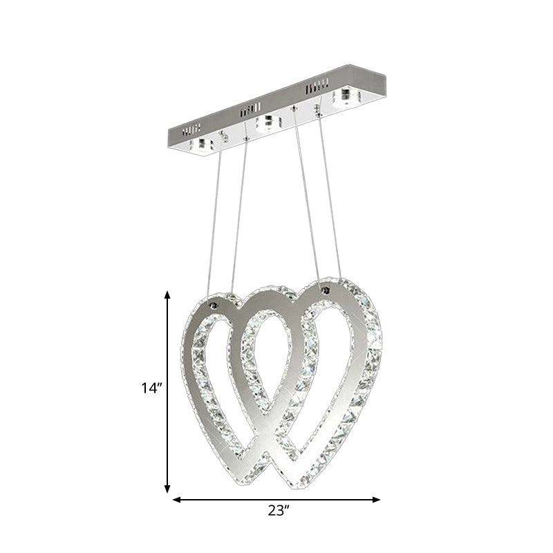 Silver Double Heart Crystal Led Chandelier For Modern Dining Spaces