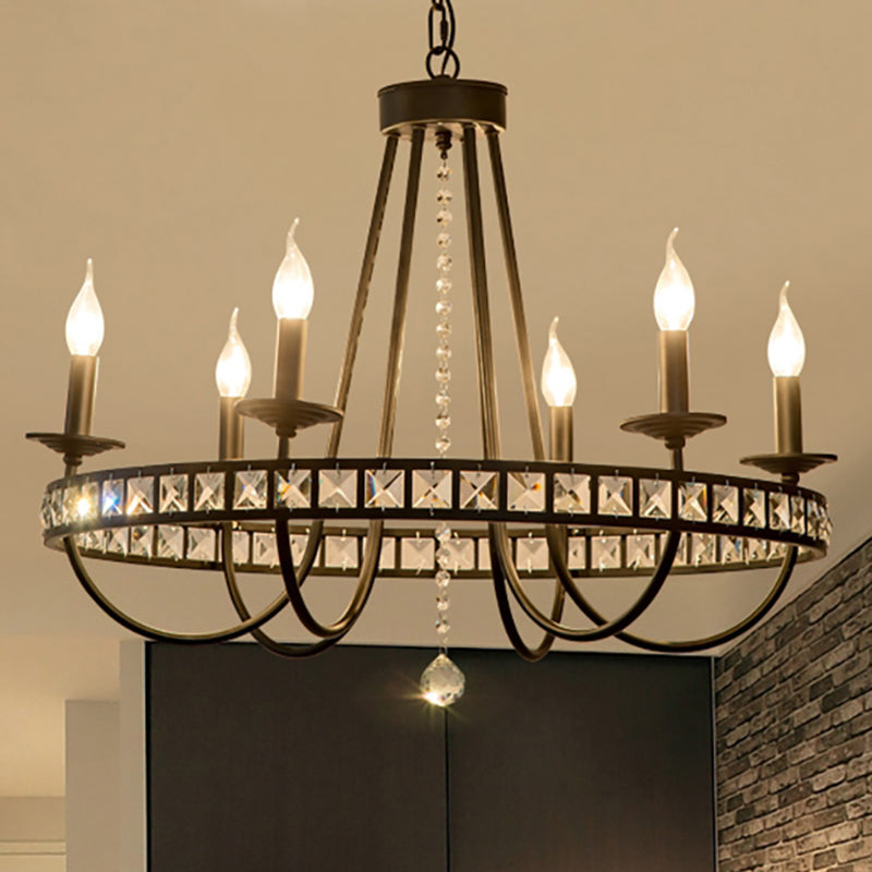 Lustre moderne en métal noir avec décoration en cristal - Lampe suspendue à 6/8 lumières pour éclairage industriel